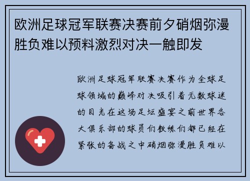 欧洲足球冠军联赛决赛前夕硝烟弥漫胜负难以预料激烈对决一触即发